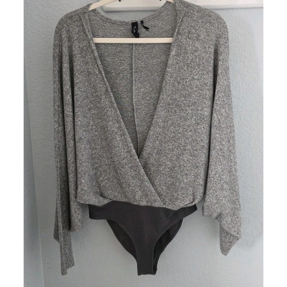 Out From Under Urban Outfitters Grey‎ Wrap Dolman Sleeve Bodysuit XS